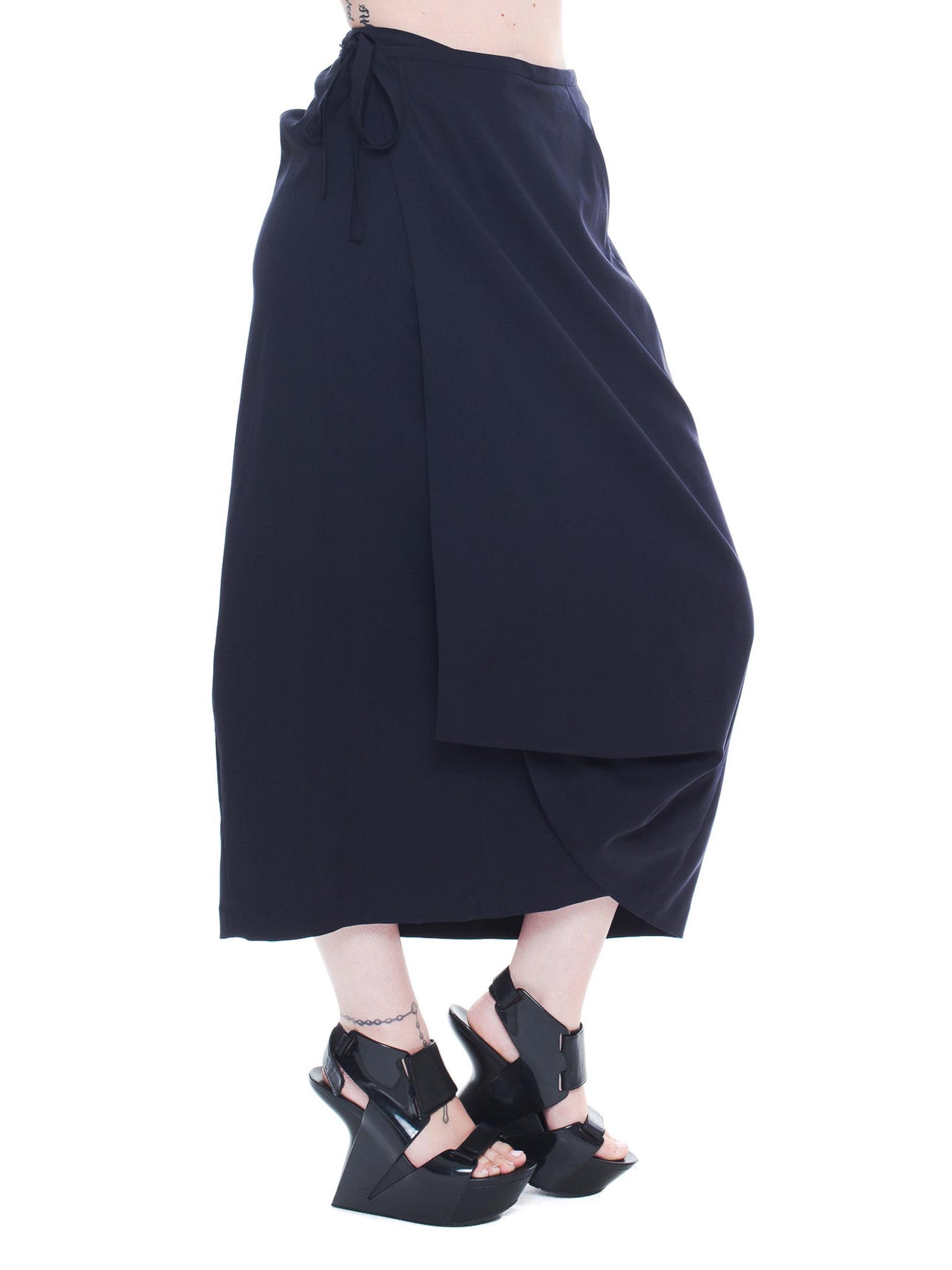 1980S COMME DES GARCONS Navy Wool Deconstructed Wrap Skirt MORPHEW