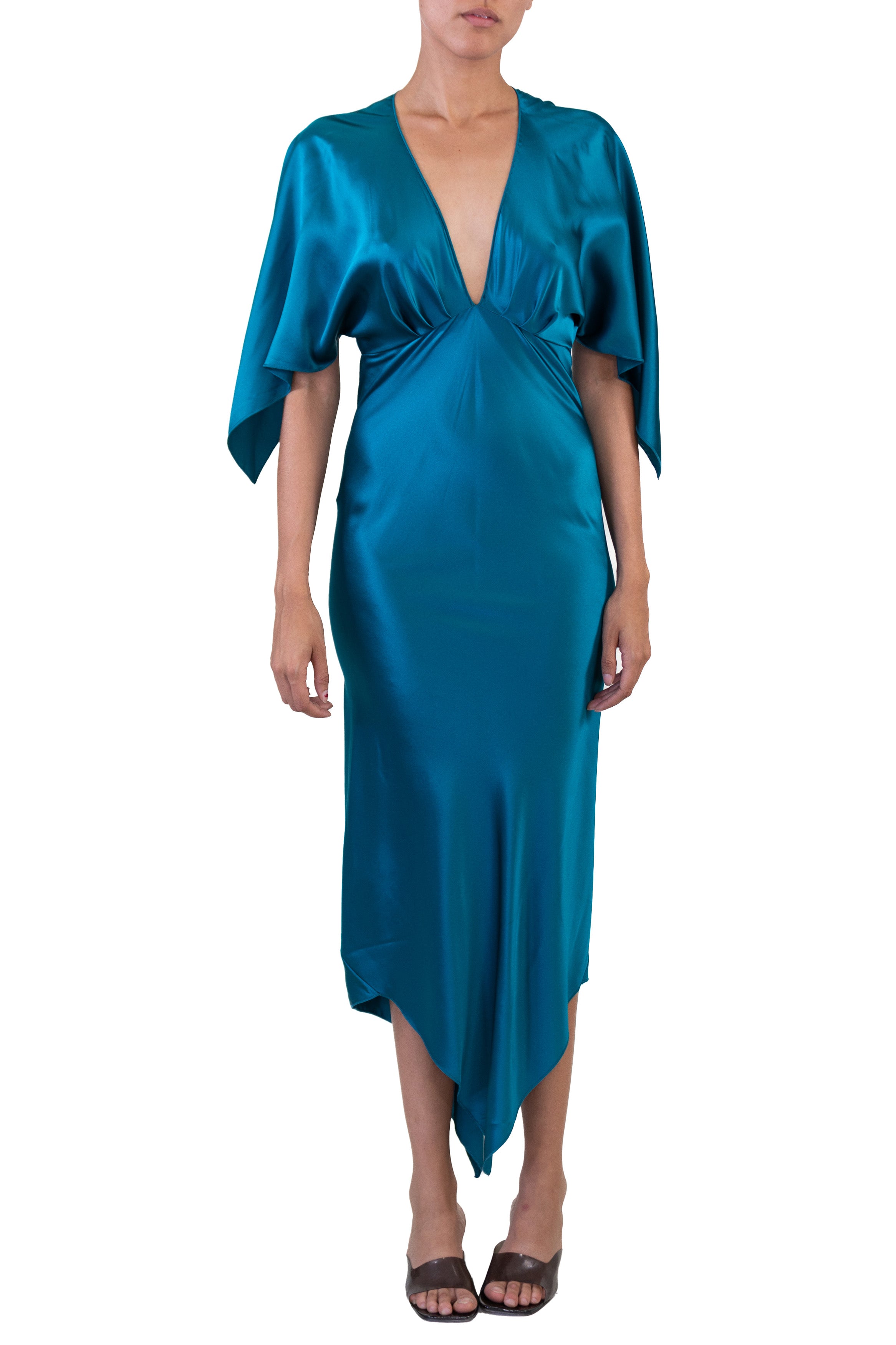 MORPHEW Collection Lyons Blue Silk Charmeuse Two Scarf Dress MORPHEW Collection Lyons Blue Silk Charmeuse Two Scarf Dress