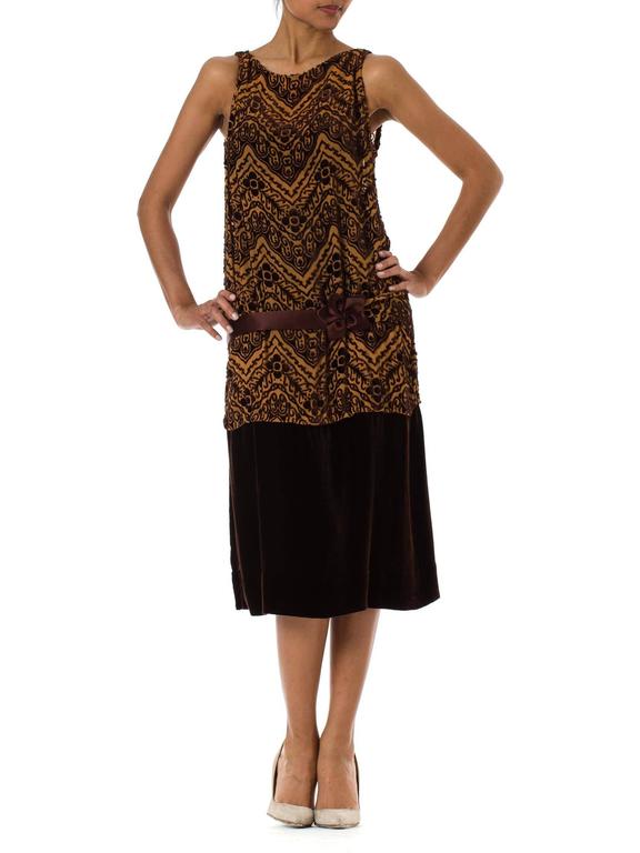 1920S Brown Silk Burnout Velvet Devor Drop Waist Flapper Dress 1920S Brown Silk Burnout Velvet Devor Drop Waist Flapper Dress