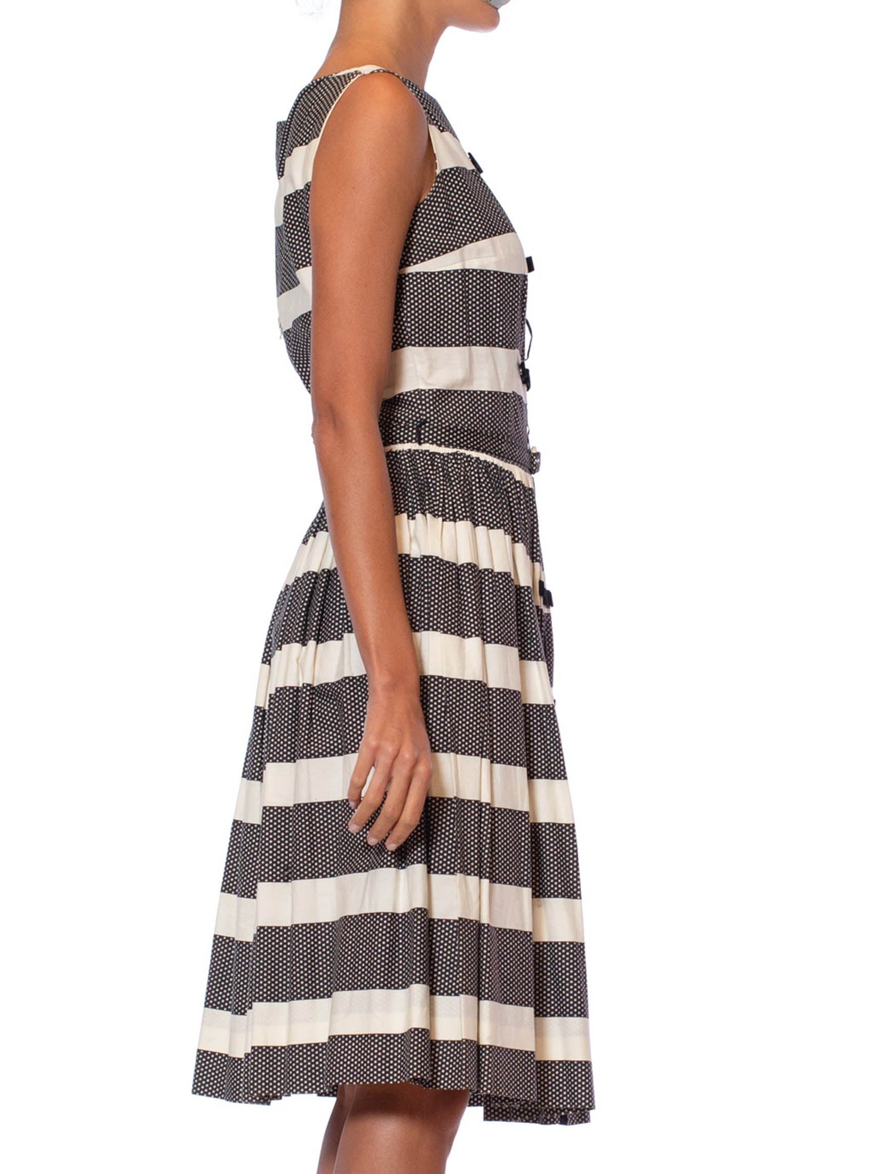 1950s Black & White Striped A line Dress with Velvet Bows & matching b MORPHEW 1950s Black & White Striped A line Dress with Velvet Bows & matching b MORPHEW