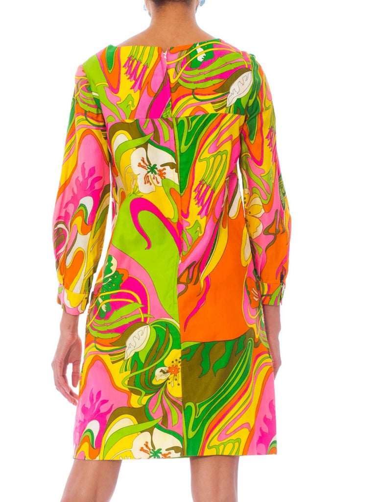 1960's Pyschedelic Floral Cotton Long Sleeve Mod Dress with Pockets 1960's Pyschedelic Floral Cotton Long Sleeve Mod Dress with Pockets