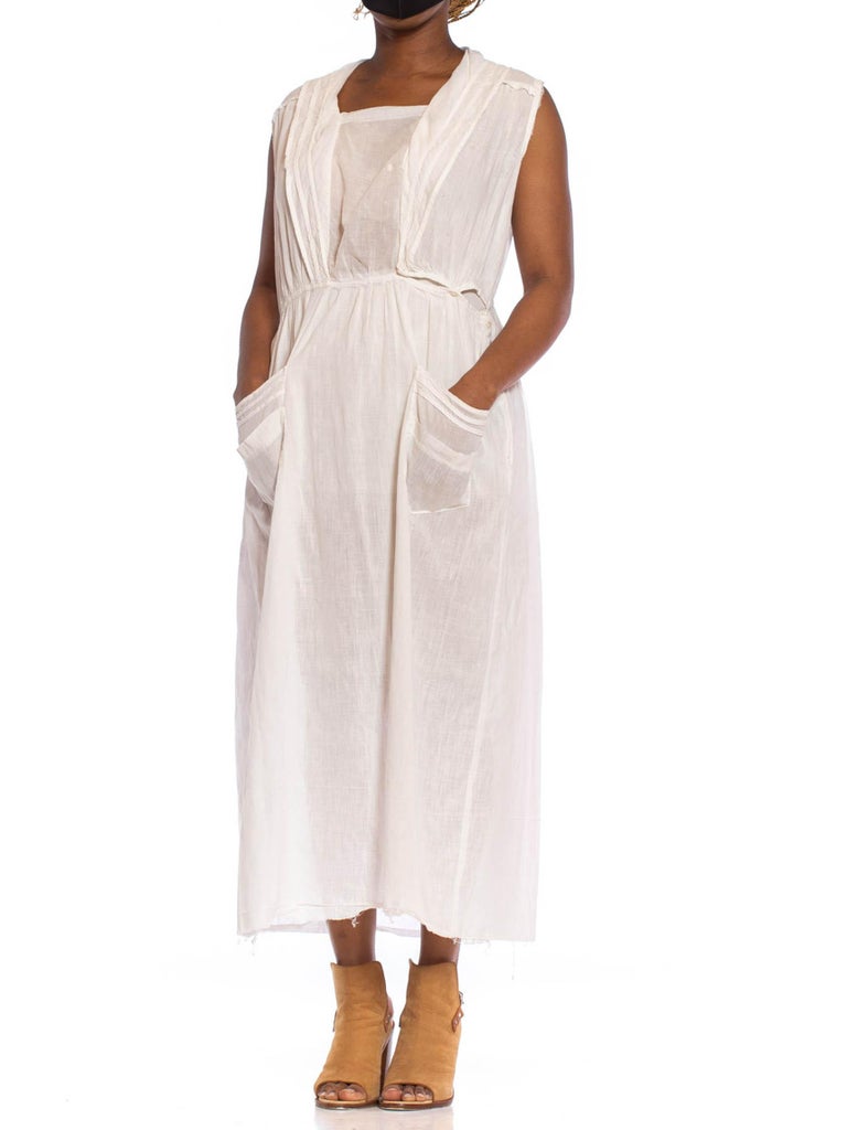 white edwardian dress Antique Lawn Dress, Cotton Gauze With Lace Insets waist 35 Edwardian White Cotton & Lace