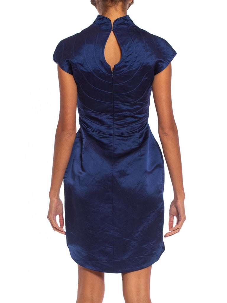 1990S Sapphire Blue Silk Duchess Satin Cocktail Dress 1990S Sapphire Blue Silk Duchess Satin Cocktail Dress
