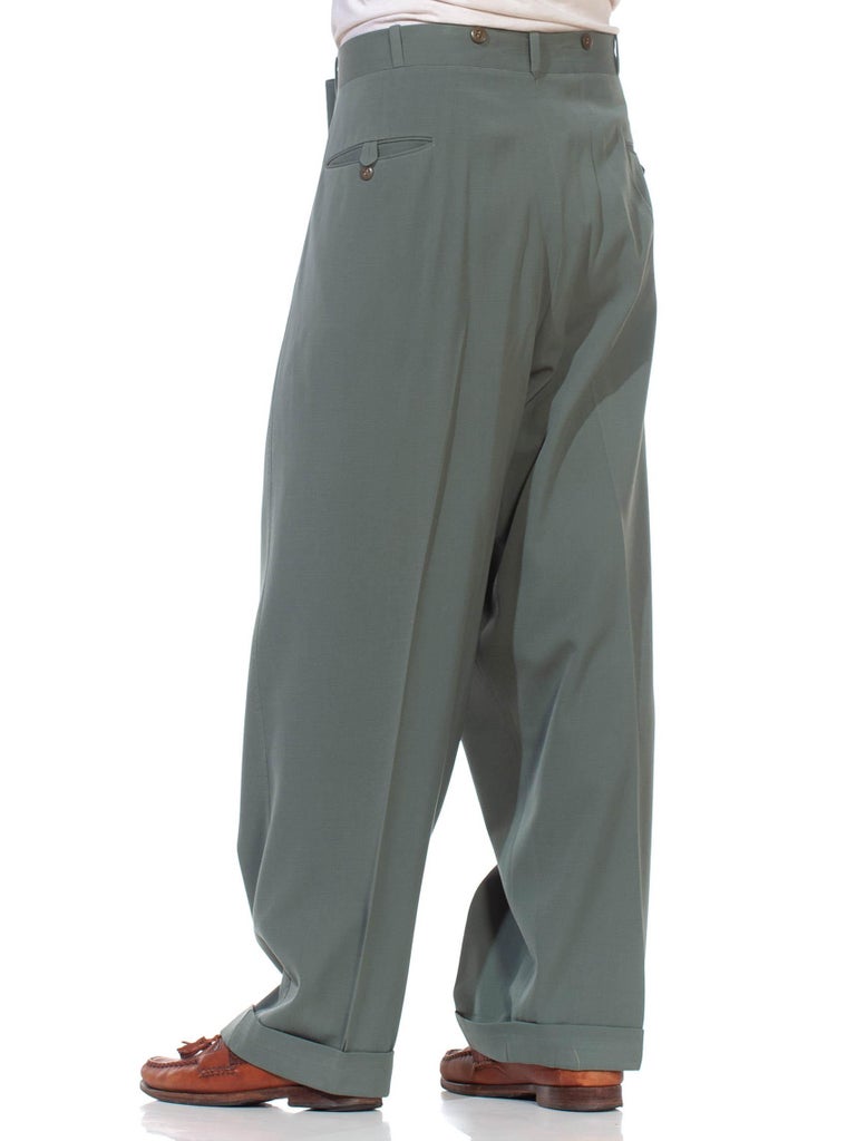 40s/50s Hollywood waist drop loops trouser wool pant, Fesyen Pria