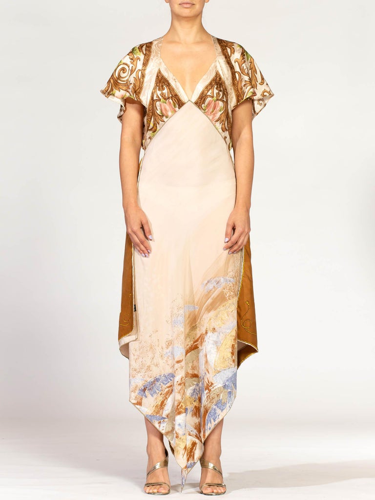 MORPHEW Collection Pastel Earthtone Silk Backless 3 Scarf Dress MORPHEW Collection Pastel Earthtone Silk Backless 3 Scarf Dress