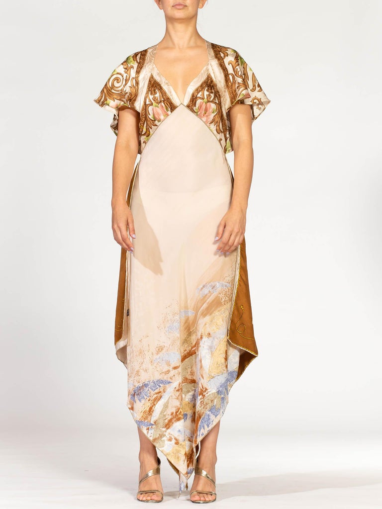 MORPHEW Collection Pastel Earthtone Silk Backless 3 Scarf Dress MORPHEW Collection Pastel Earthtone Silk Backless 3 Scarf Dress