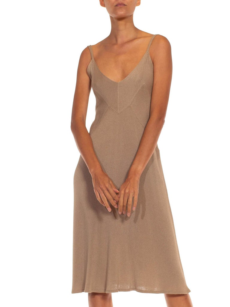 donna karan brown dress Donna Karan vintage 1989 unworn chocolate brown alpaca mini dress with very long sash for creative wrapping. size 4-6, but stretches to Sz 8