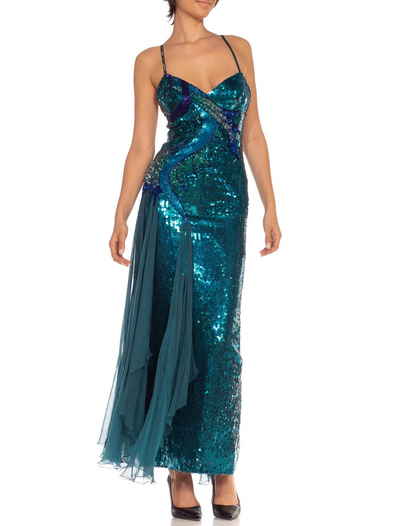 teal silk chiffon dress MACloth Halter Sexy Teal Long Prom Dress Satin Chiffon Formal Evening Gown Custom Color / Tea Length / US8