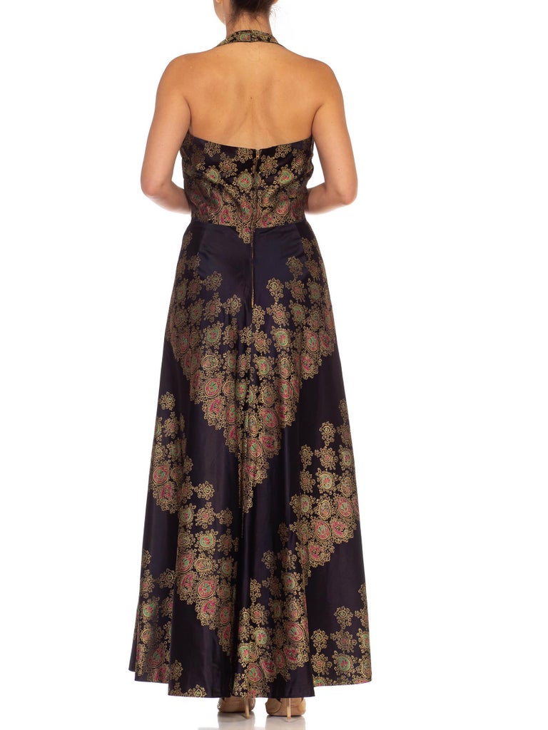 1940S Black & Gold Silk Satin Damask French Demi-Couture Gown 1940S Black & Gold Silk Satin Damask French Demi-Couture Gown