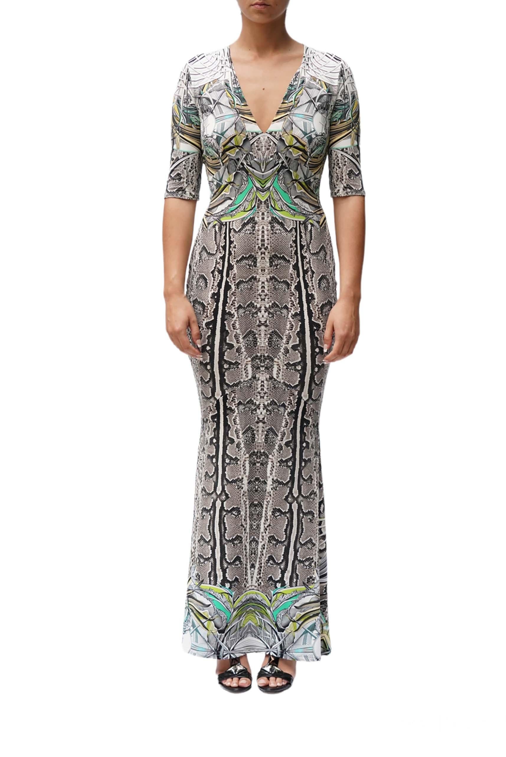 2000S ROBERTO CAVALLI Snake Print Multicolored Jersey Long Sleeve Dress 2000S ROBERTO CAVALLI Snake Print Multicolored Jersey Long Sleeve Dress