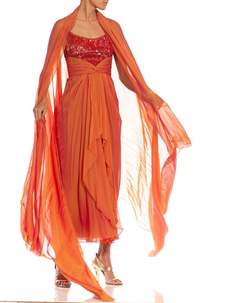 bob mackie dress orange Bob Mackie Orange Beaded Dress with Headpiece