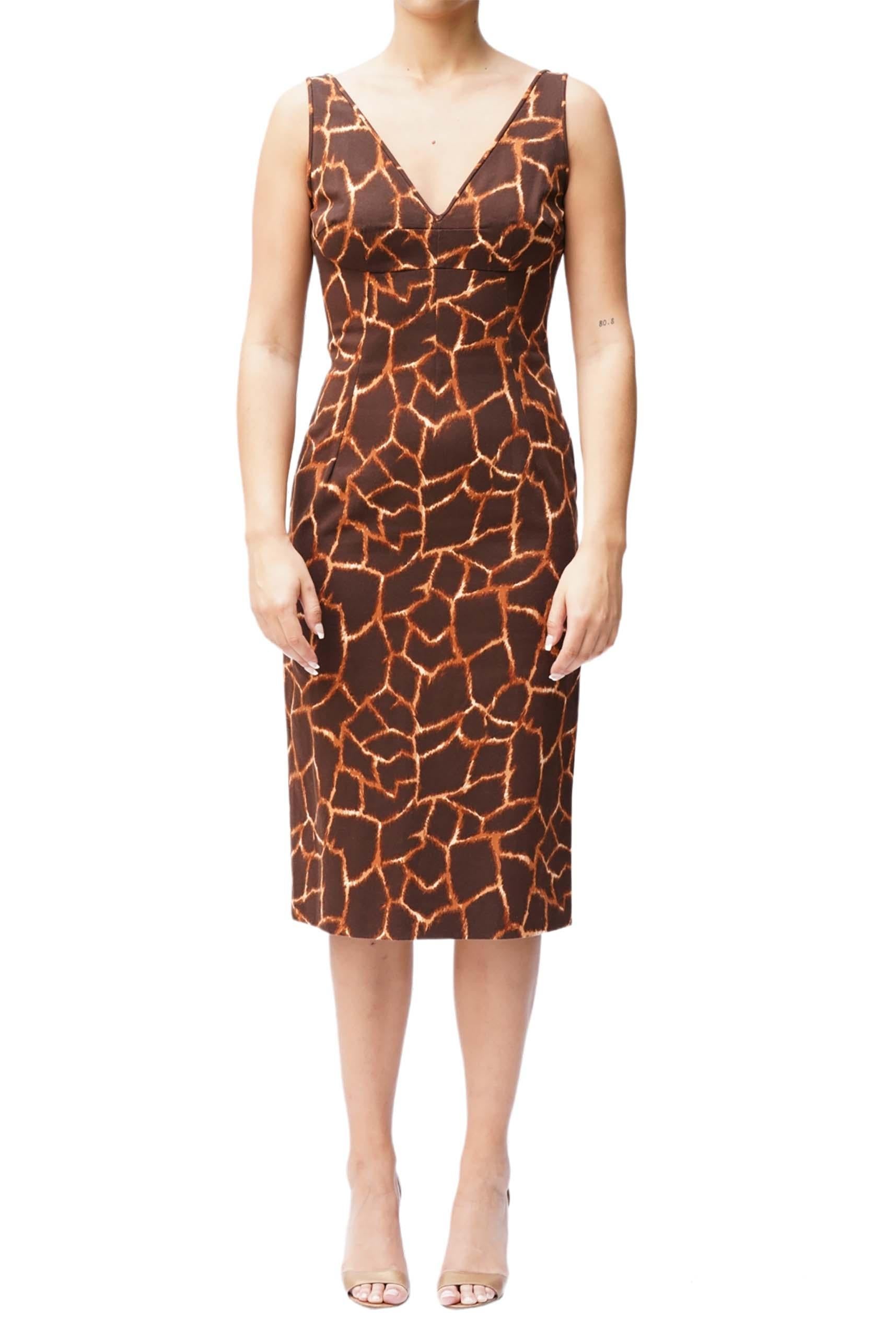 1990S DOLCE & GABBANA Brown Giraffe Print Cotton Cocktail Dress 1990S DOLCE & GABBANA Brown Giraffe Print Cotton Cocktail Dress