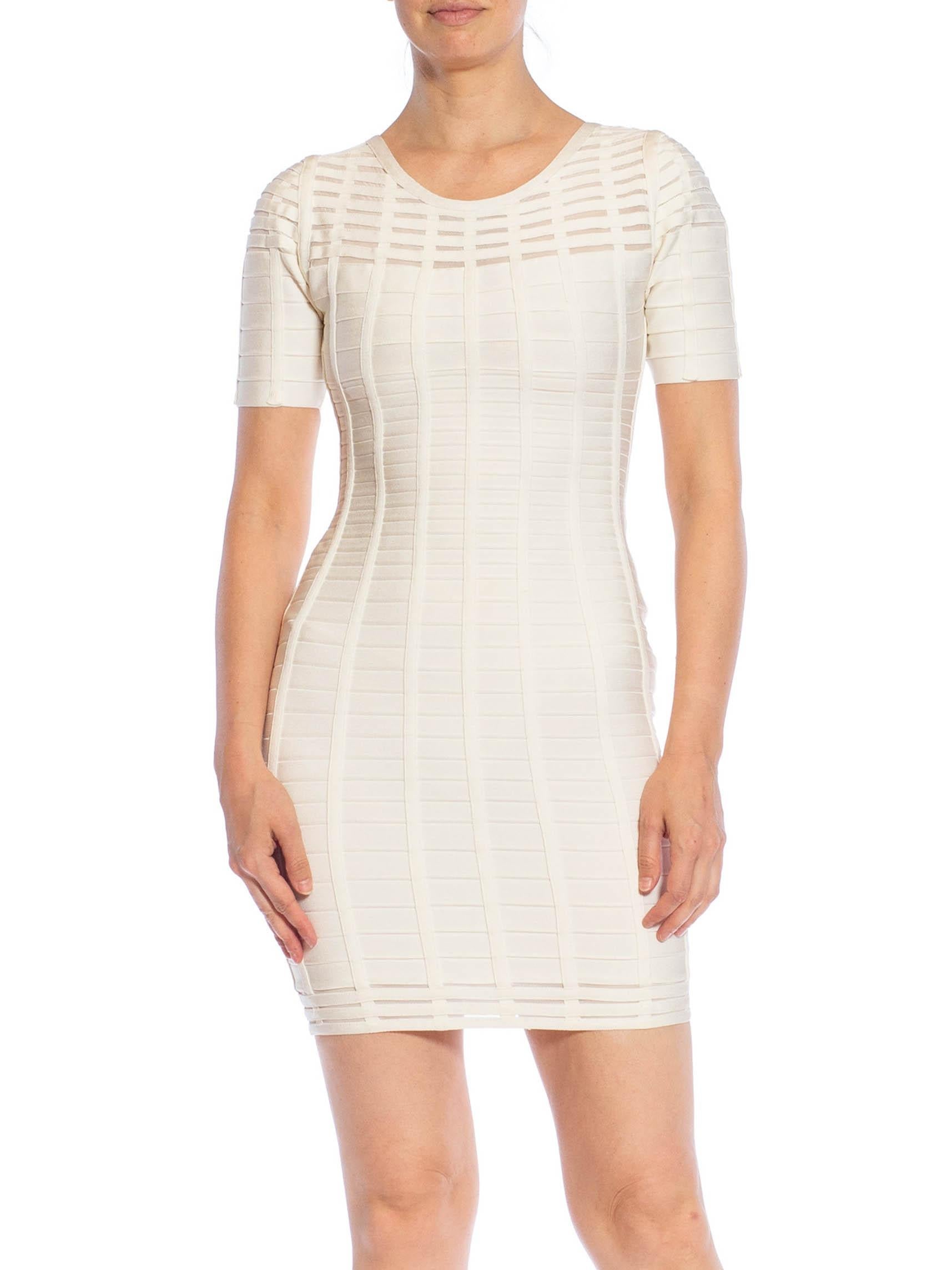 2000s Herve Leger White Poly Blend Knit Body-Con Bandage Mini Dress 2000s Herve Leger White Poly Blend Knit Body-Con Bandage Mini Dress