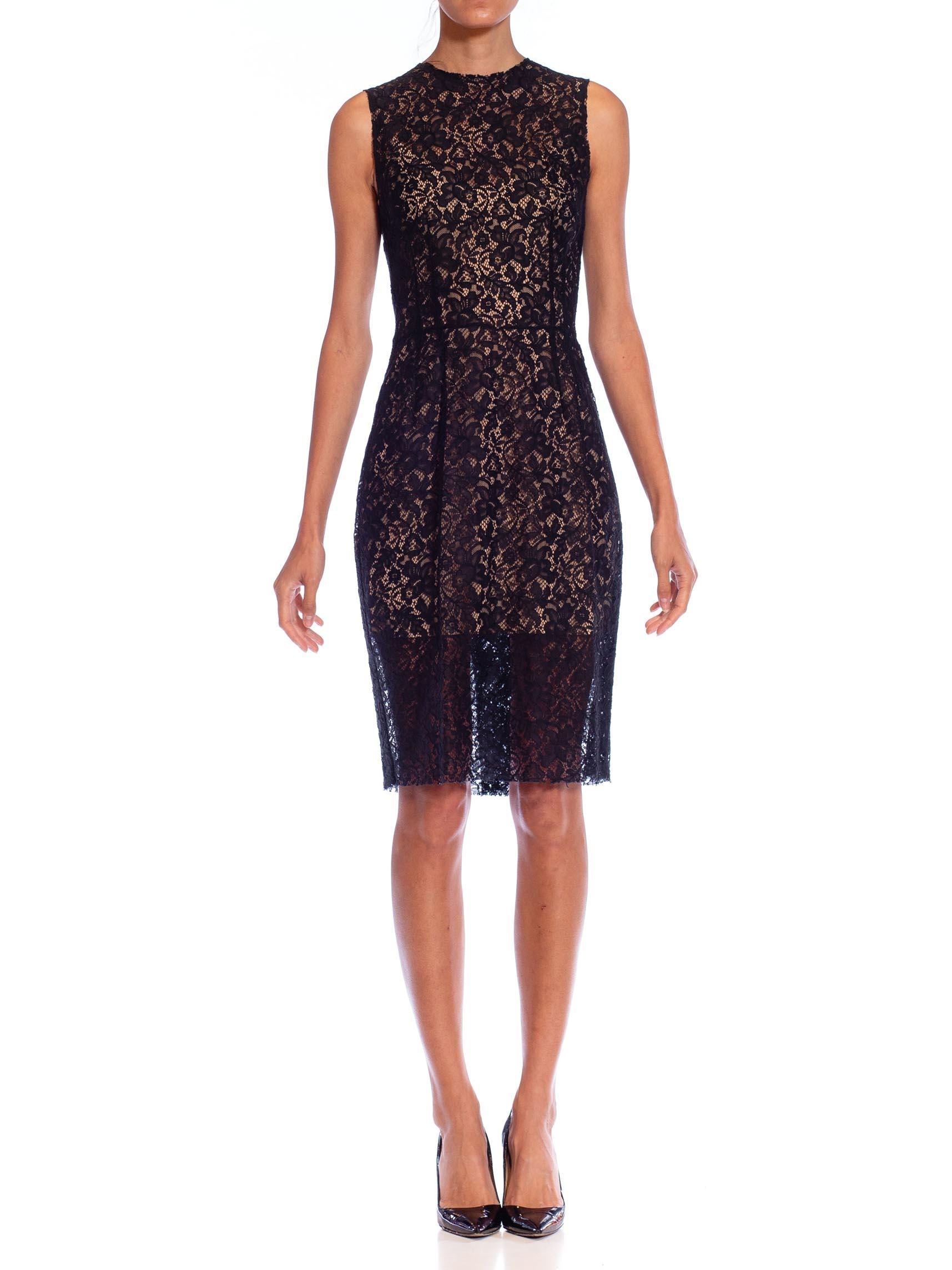 1990S DOLCE & GABBANA Black Sheer Rayon Blend Lace Sleeveless Dress With Gold Back Zipper 1990S DOLCE & GABBANA Black Sheer Rayon Blend Lace Sleeveless Dress With Gold Back Zipper