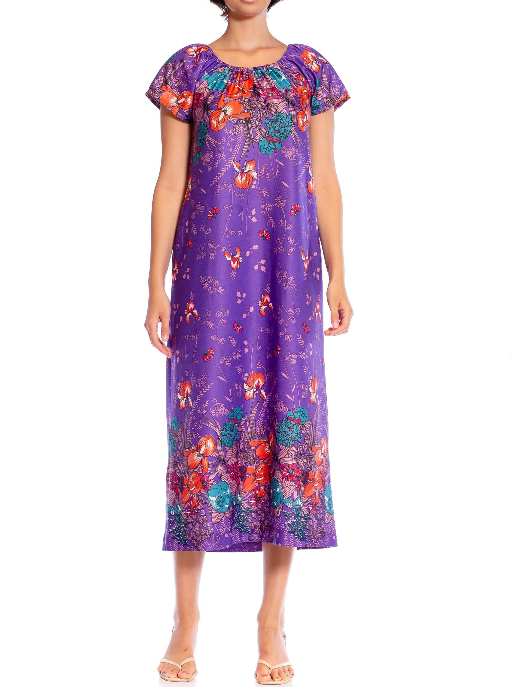 polyester muumuu dresses Ilima Flower Lei Poly Cotton Long Ruffled Muumuu Dress Green / XS