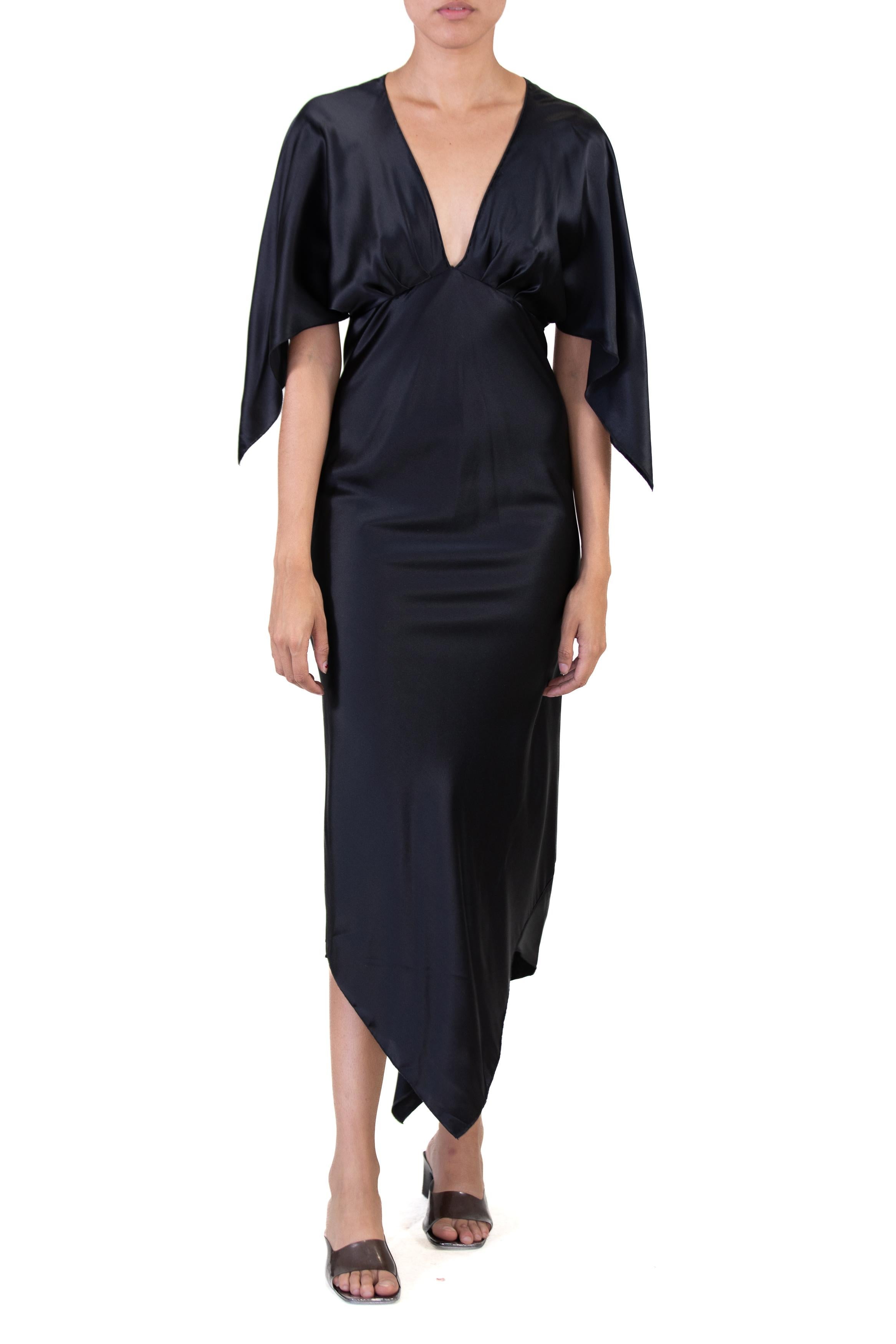 MORPHEW COLLECTION Black Silk Charmeuse Two Scarf Dress MORPHEW COLLECTION Black Silk Charmeuse Two Scarf Dress