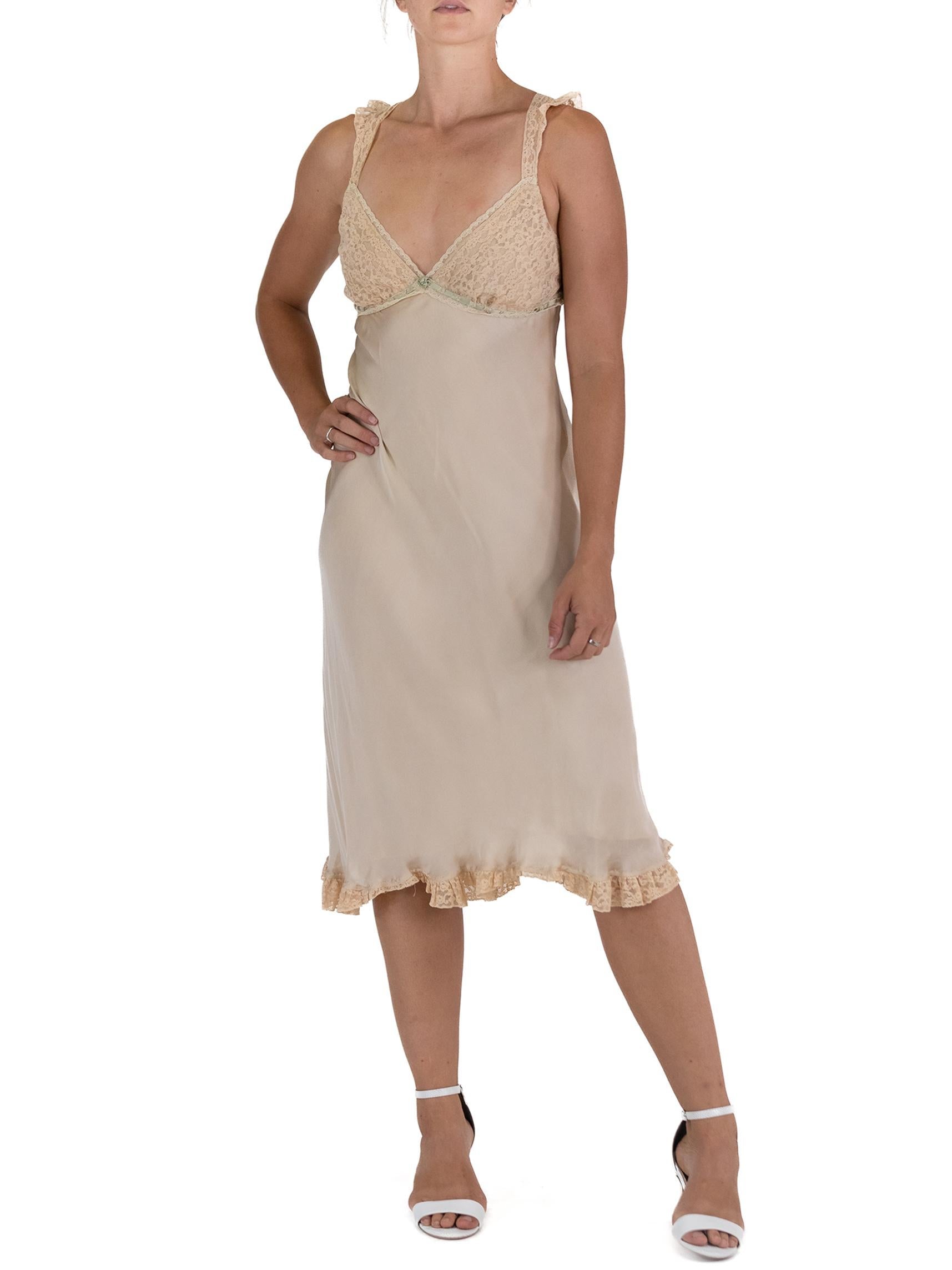 1990S Cream Silk Slip Dress Made With Vintage Lace 1990S Cream Silk Slip Dress Made With Vintage Lace