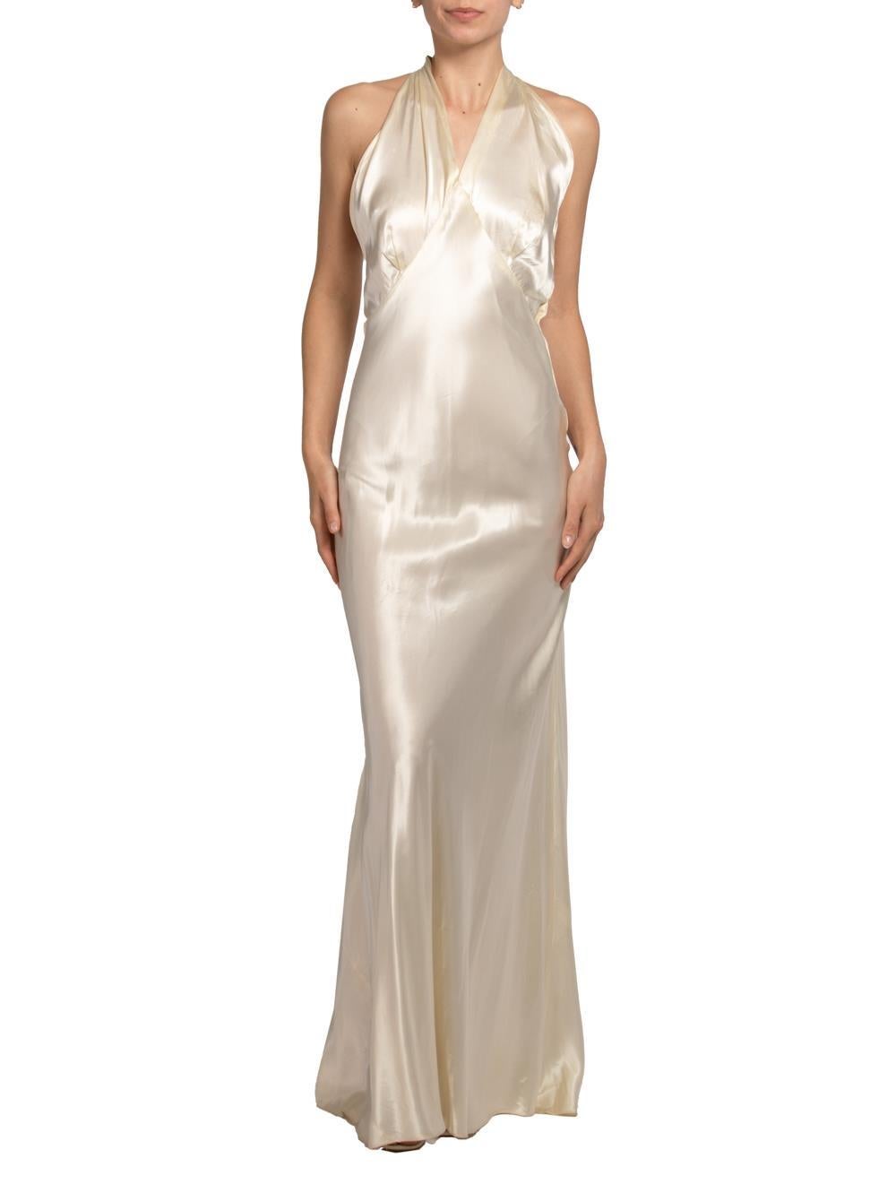 1930S Cream Bias Cut Silk Charmeuse Old Hollywood Gown 1930S Cream Bias Cut Silk Charmeuse Old Hollywood Gown