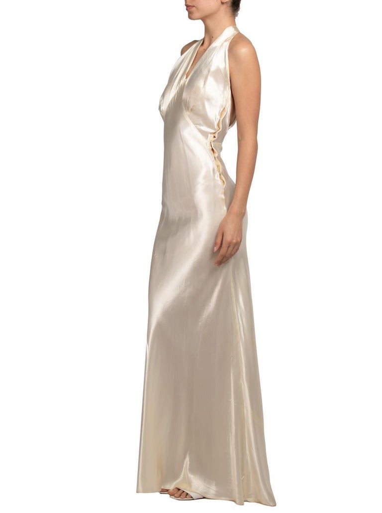 1930S Cream Bias Cut Silk Charmeuse Old Hollywood Gown 1930S Cream Bias Cut Silk Charmeuse Old Hollywood Gown