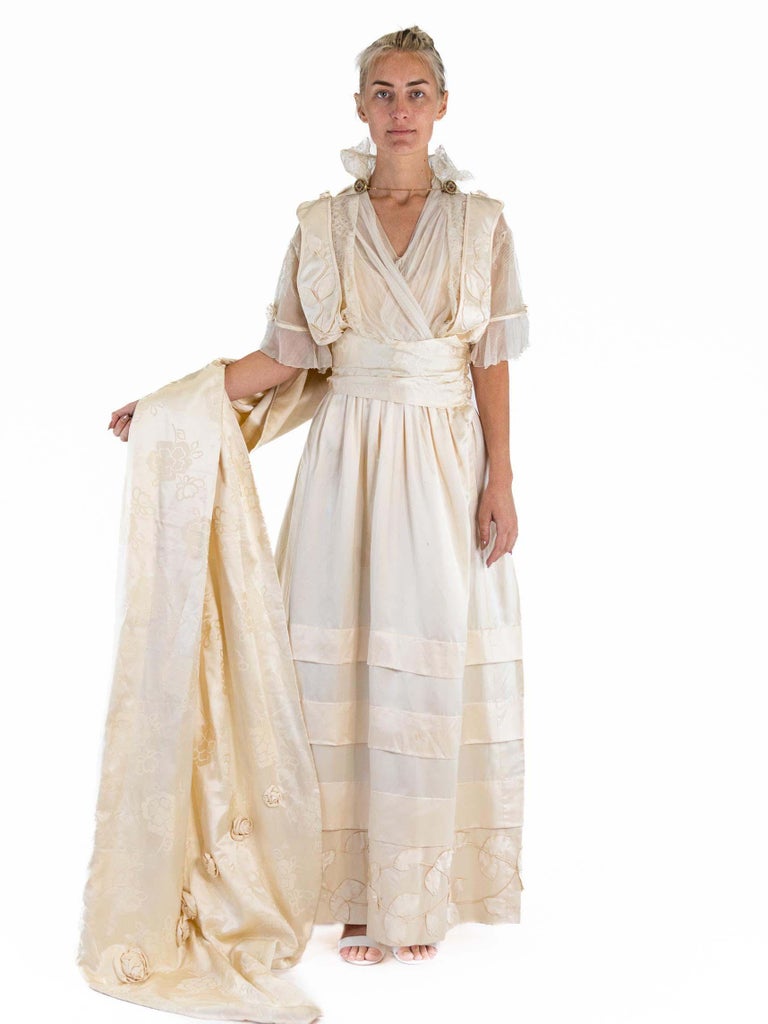 edwardian silk dress Edwardian Lace and and Silk Gown with Draped Skirt Detail jane bourvis