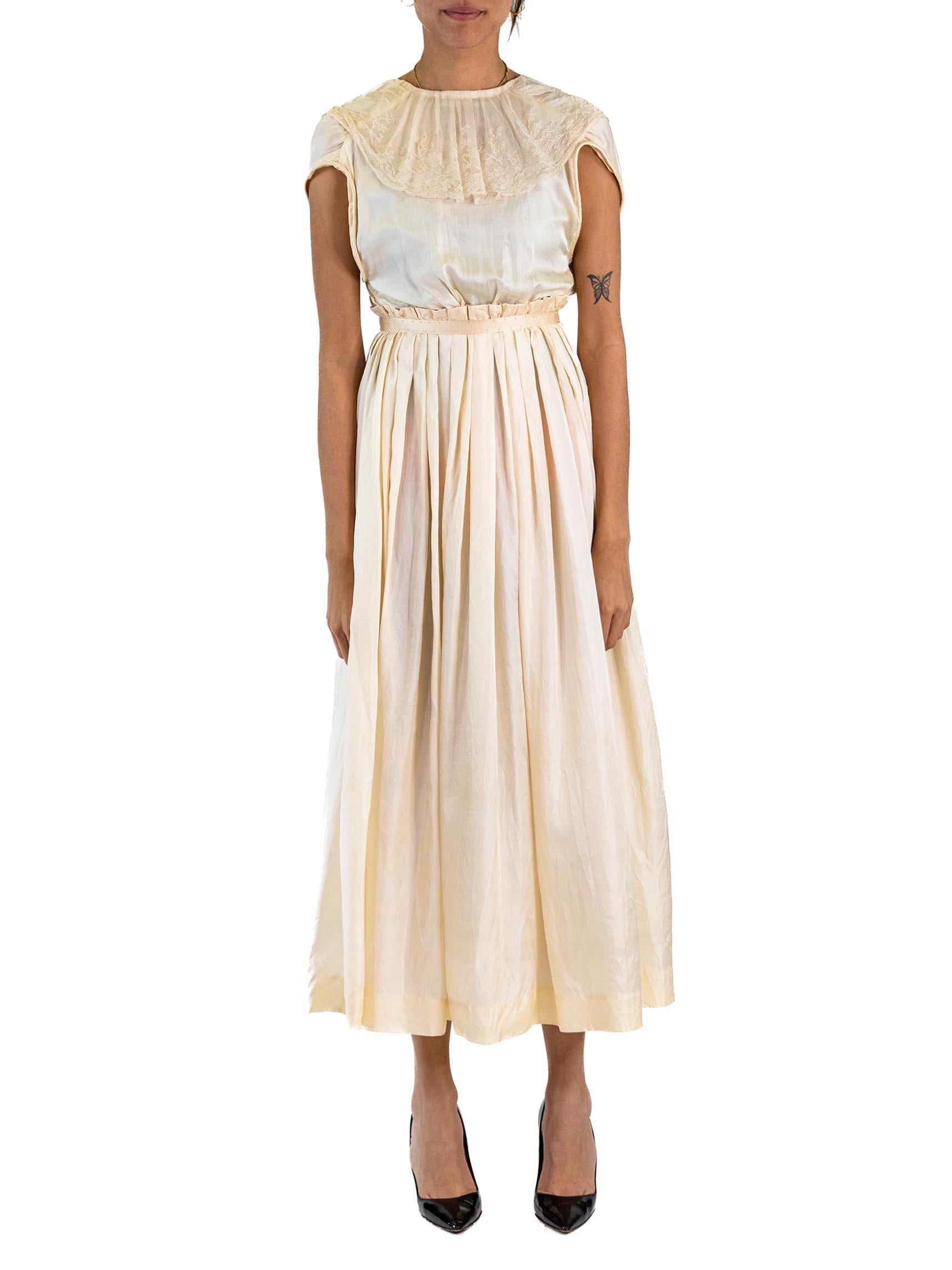 Edwardian Cream Silk Antique Lace Empire Waist Dress Edwardian Cream Silk Antique Lace Empire Waist Dress