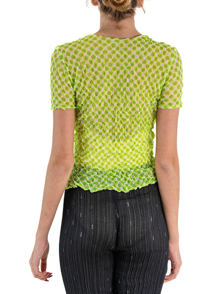 1990S Issey Miyake Lime Green Sheer Polyester Shrink Wrap Top With