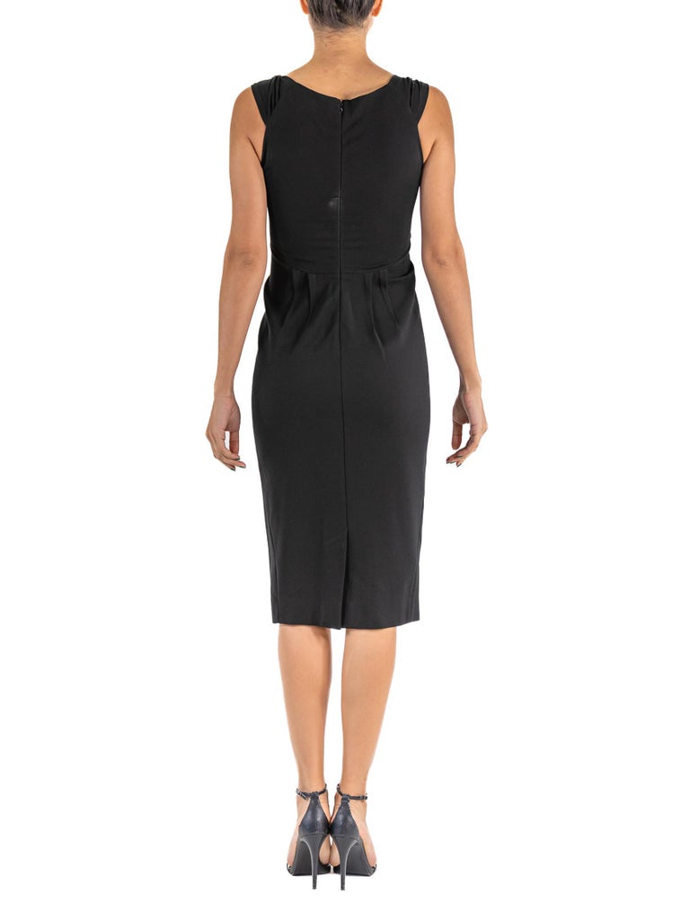 2000S DONNA KARAN Black Rayon Blend Stretch Cross Front Square Neck Cocktail Dress 2000S DONNA KARAN Black Rayon Blend Stretch Cross Front Square Neck Cocktail Dress