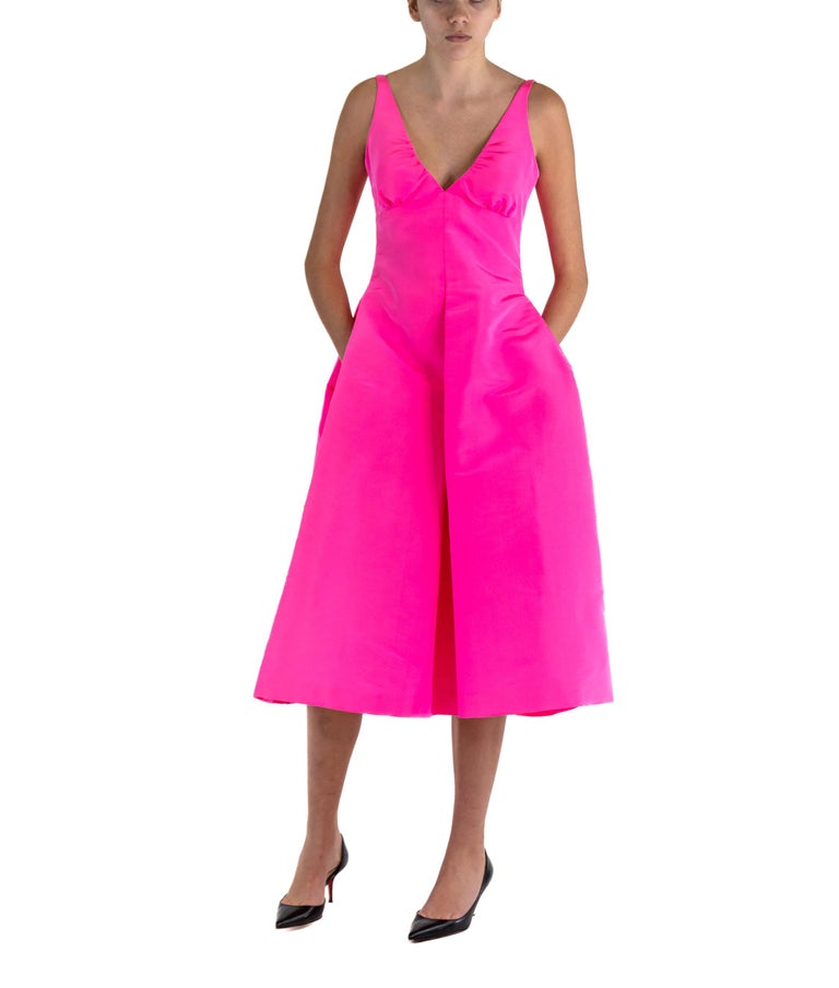 1990S Isaac Mizrahi Hot Pink Silk Faille Cocktail Dress 1990S Isaac Mizrahi Hot Pink Silk Faille Cocktail Dress