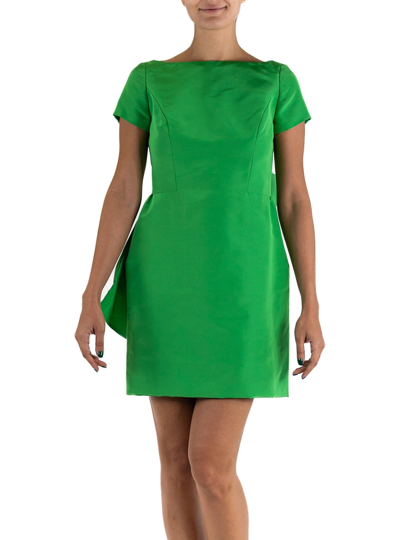 1990s Isaac MIZRAHI Lime Green Silk Faille Cocktail Dress with Giant Bow Accent in Back 1990s Isaac MIZRAHI Lime Green Silk Faille Cocktail Dress with Giant Bow Accent in Back