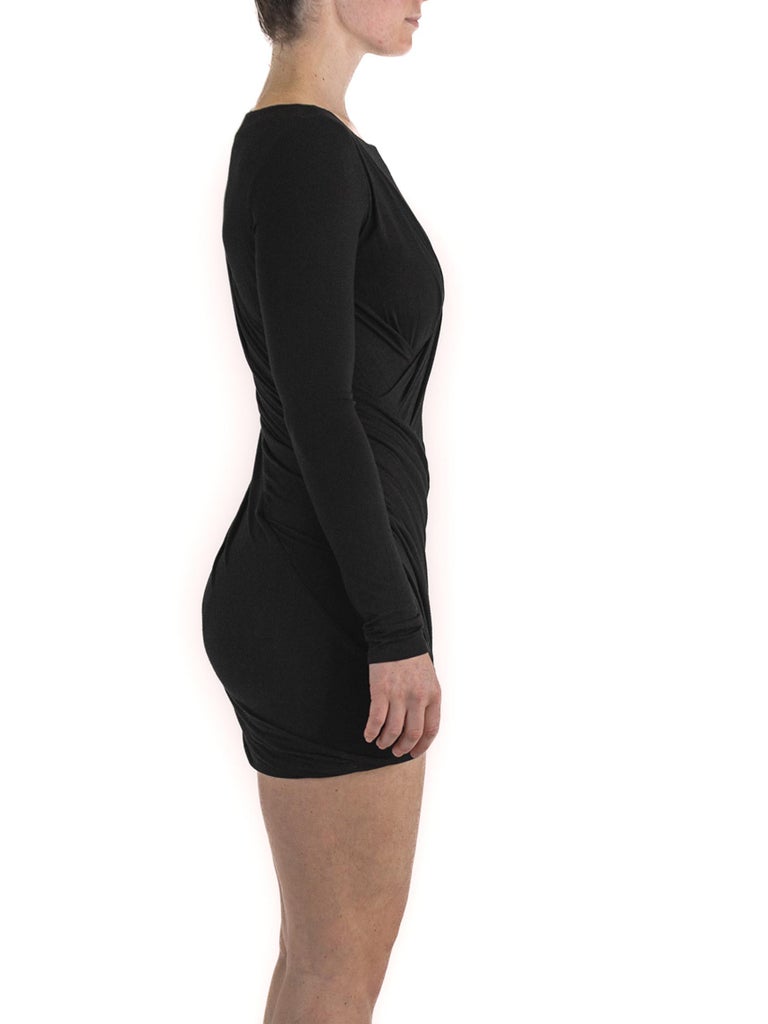 2000s Donna Karan Black Rayon Jersey Dress with Sleeves 2000s Donna Karan Black Rayon Jersey Dress with Sleeves