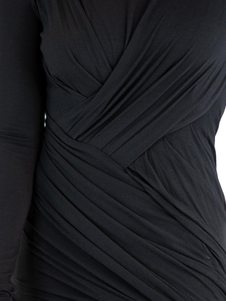 2000S DONNA KARAN Black Rayon Jersey Dress With Sleeves 2000S DONNA KARAN Black Rayon Jersey Dress With Sleeves