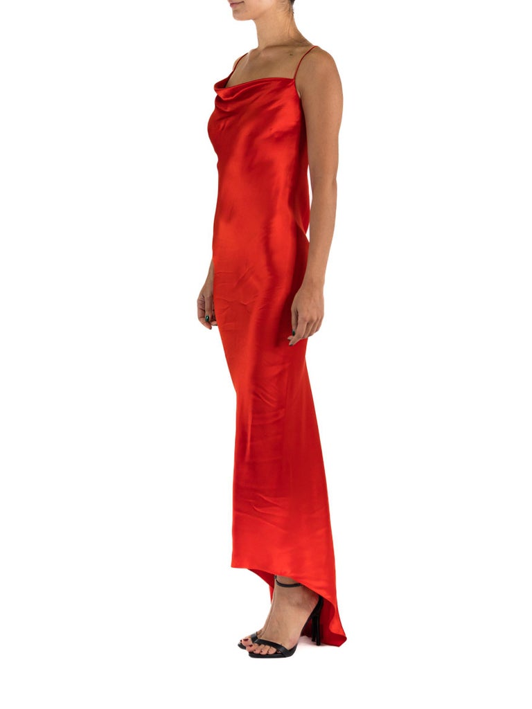 1990S Donna Karan Cherry Red Bias Cut Rayon Blend Satin Minimal Gown 1990S Donna Karan Cherry Red Bias Cut Rayon Blend Satin Minimal Gown