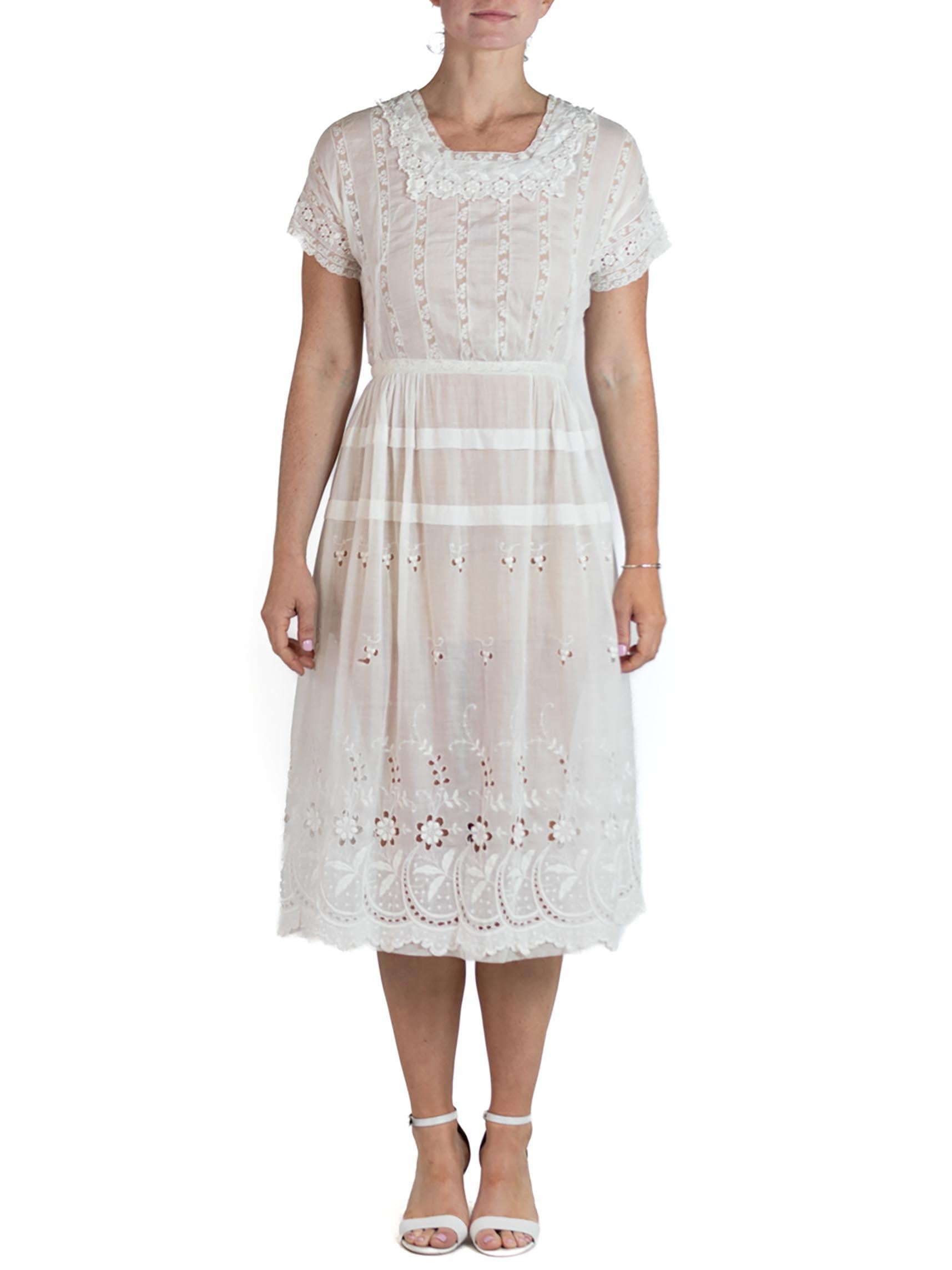 Edwardian White Organic Cotton Lawn Embroidered Lace Summer Tea Dress Edwardian White Organic Cotton Lawn Embroidered Lace Summer Tea Dress