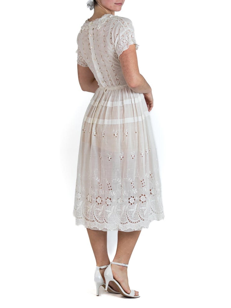 Edwardian White Organic Cotton Lawn Embroidered Lace Summer Tea Dress Edwardian White Organic Cotton Lawn Embroidered Lace Summer Tea Dress
