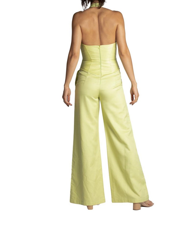 1990S THIERRY MUGLER Mint Green Metallic Silk Jumpsuit MORPHEW 1990S THIERRY MUGLER Mint Green Metallic Silk Jumpsuit MORPHEW