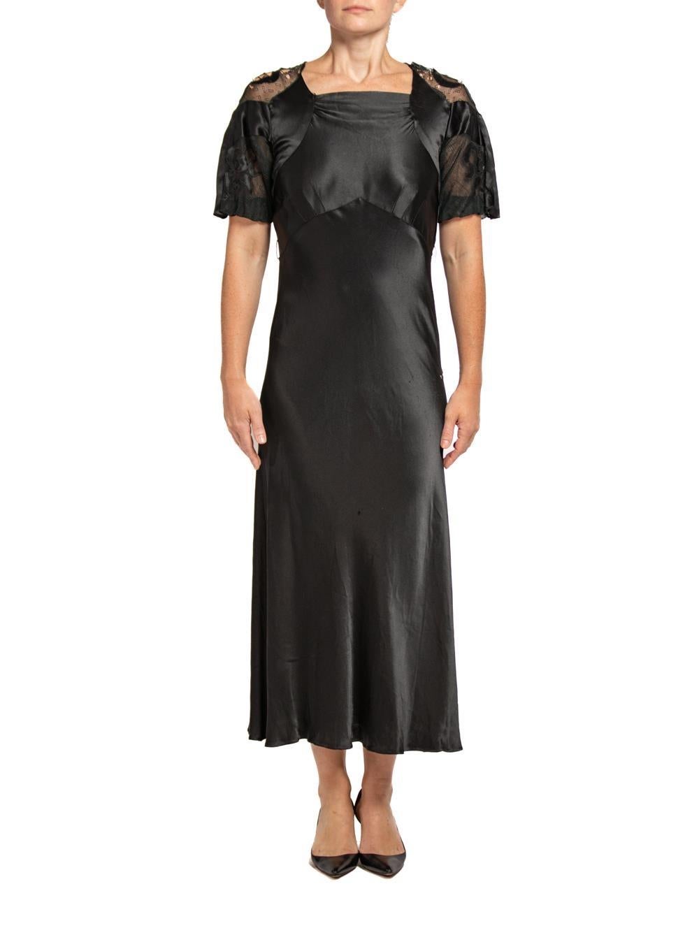 1930s Black Silk with Lace Bias Cut Dress 1930s Black Silk with Lace Bias Cut Dress