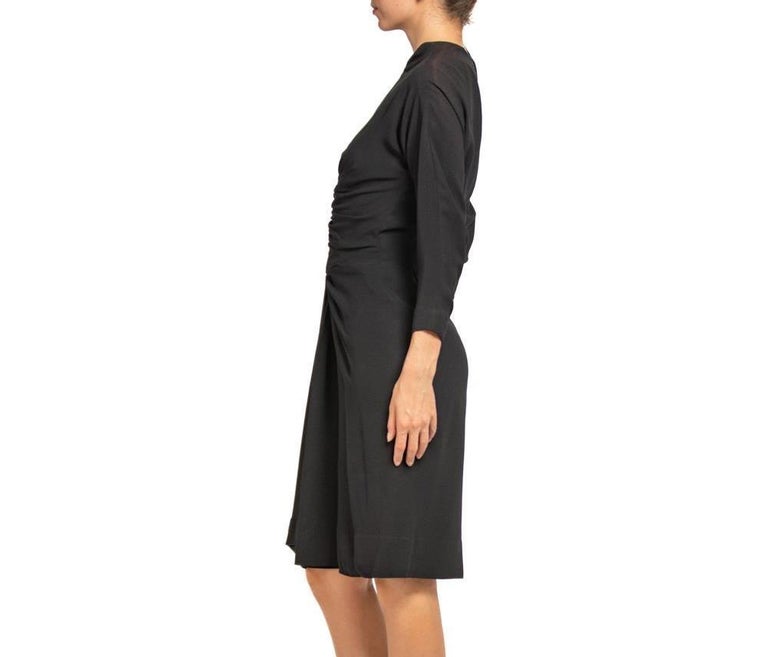 1940s Howard Greer Black Silk Crepe Cocktail Dress with Beaded Shoulder Detail 1940s Howard Greer Black Silk Crepe Cocktail Dress with Beaded Shoulder Detail