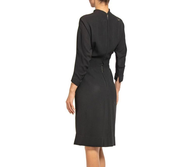 1940S HOWARD GREER Black Silk Crepe Cocktail Dress With Beaded Shoulder Detail 1940S HOWARD GREER Black Silk Crepe Cocktail Dress With Beaded Shoulder Detail