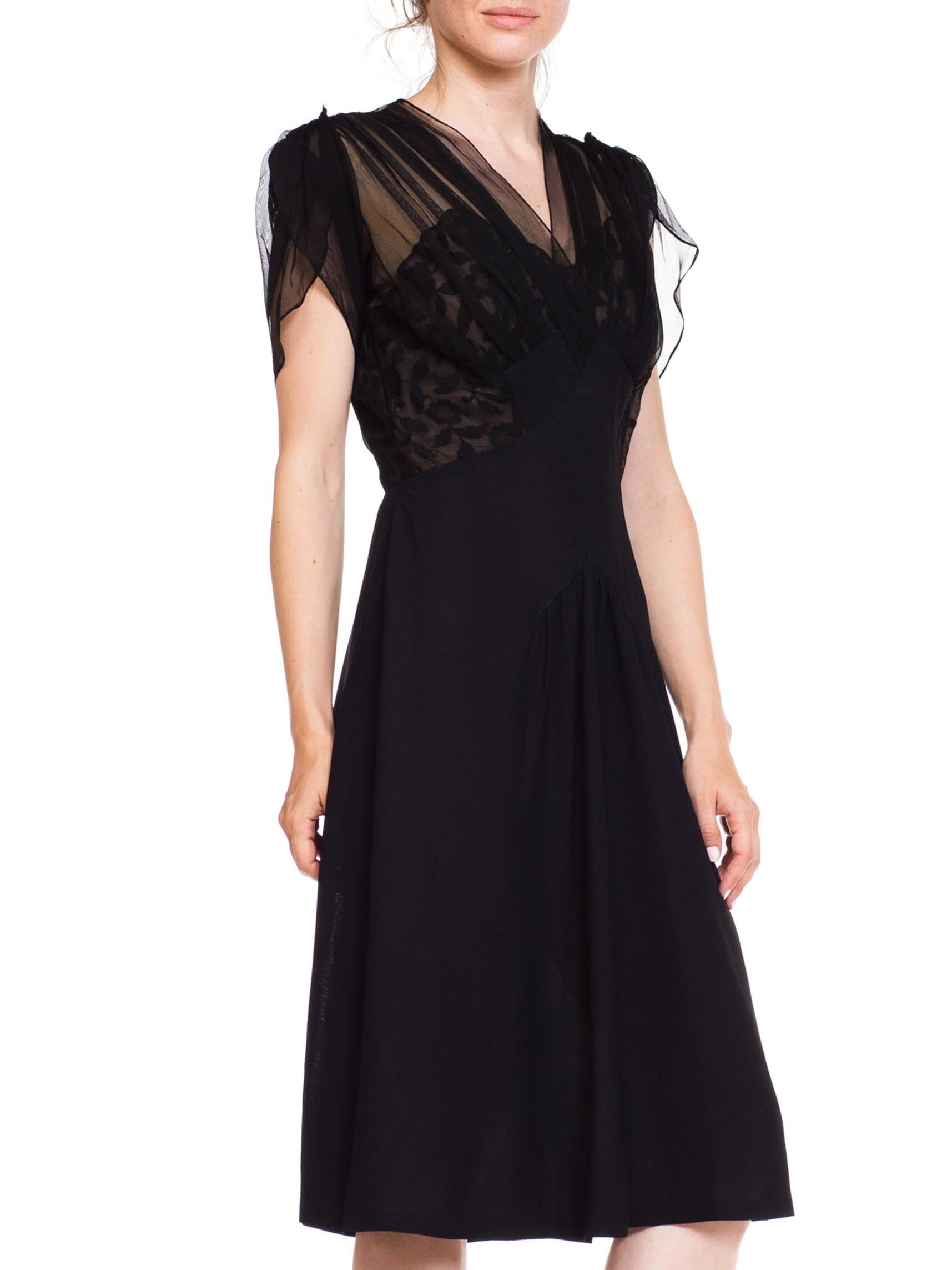 1940s black dress 1940S Black Sheer Nylon & Lace Fitted Cocktail Dress